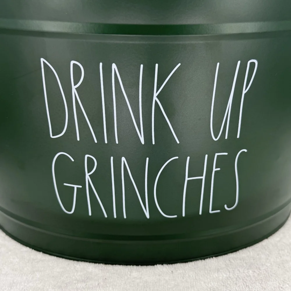 Rae Dunn Drink Up Grinches Green Christmas Holiday Party Metal Drink Bucket
